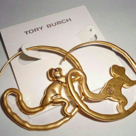Tory Burch NWOT Monkey 16K Gold Hoop Earrings - Picture 6 of 7